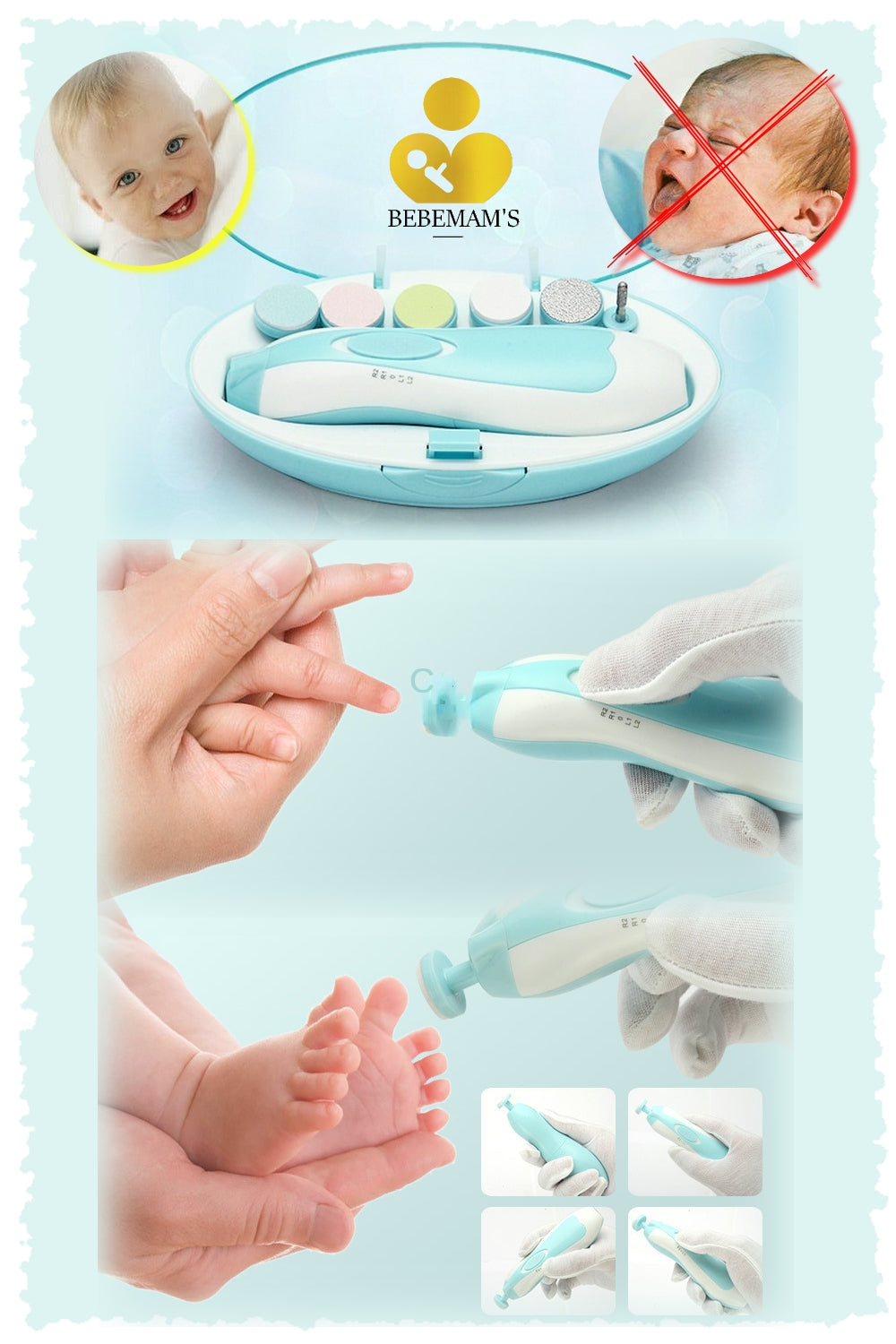 Megainvo Lime à ongles pour bébé, lime à ongles électrique avec lumière,  coupe-ongles professionnelle sûre pour bébé, ensemble de manucure  automatique pour nouveau-né, lime à ongles réutilisable avec :  : Bébé et
